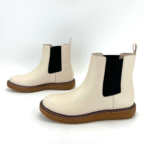 J. Crew Off White Chelsea Boots Size 7 Genuine Leather Flat Platform Booties New - Picture 3 of 13